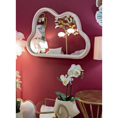 LUSTRO ZAWIESZANE CLOUD W RÓŻOWYM Aksamitnym CM 90X4X60 (WYMIARY LUSTRA CM 82X52)